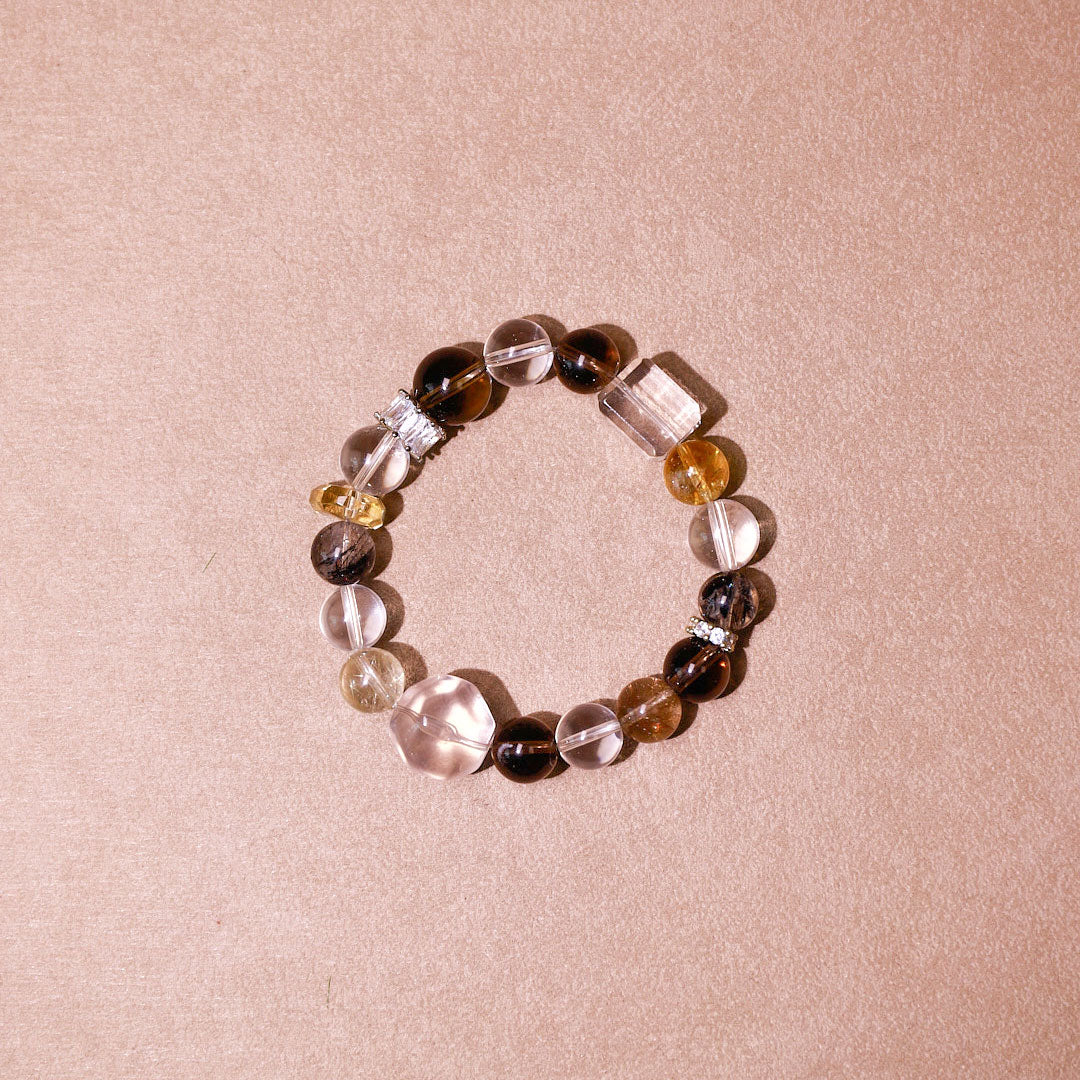 Golden Harmony Smoky Quartz & Citrine Bracelet | Metal Element Balance