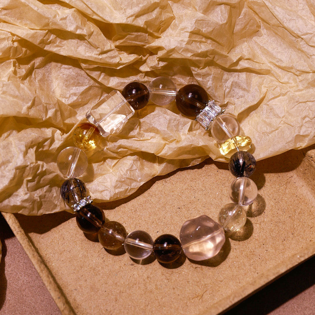 Golden Harmony Smoky Quartz & Citrine Bracelet | Metal Element Balance