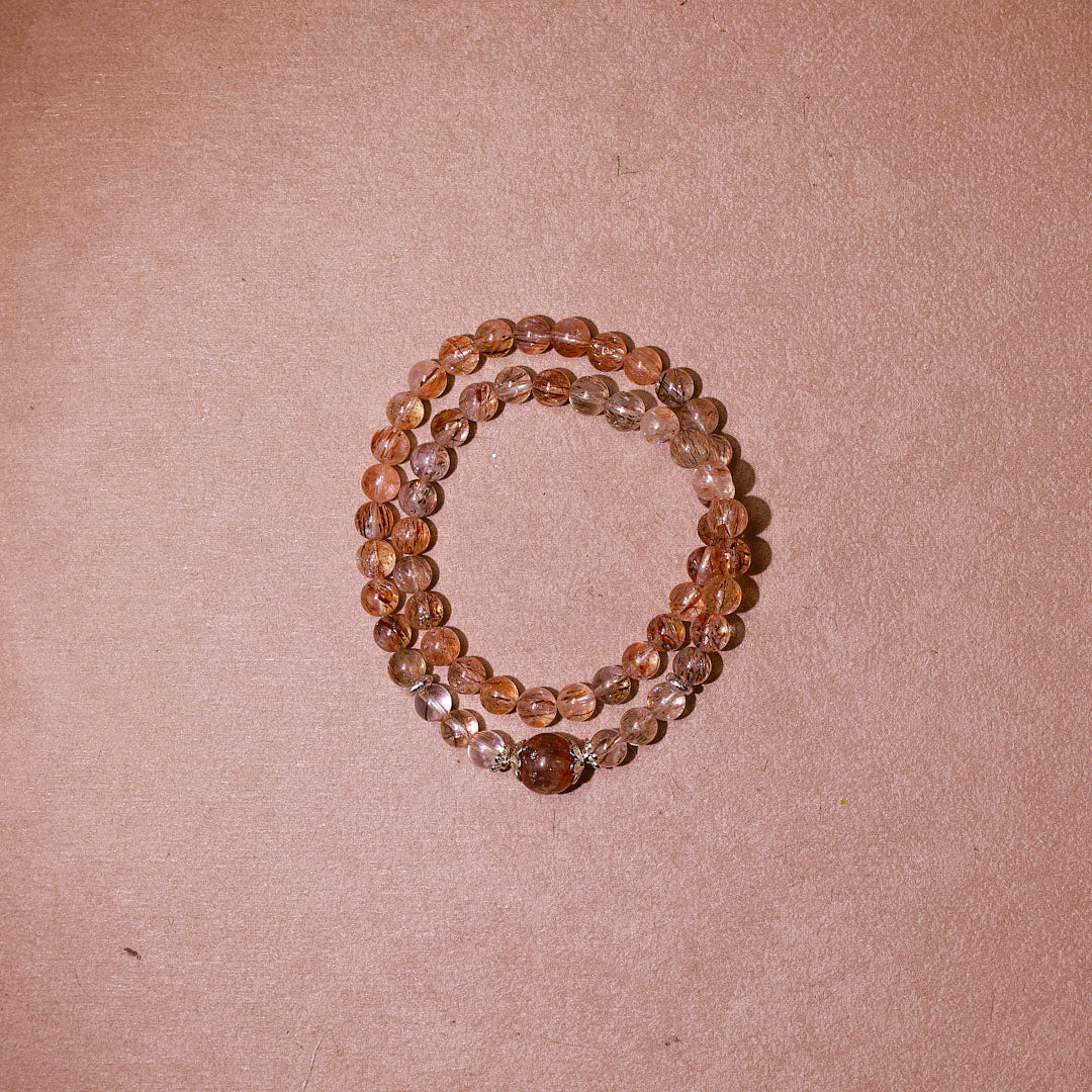 Golden Dual Circle Rutilated Quartz Bracelet | Metal Element Harmony
