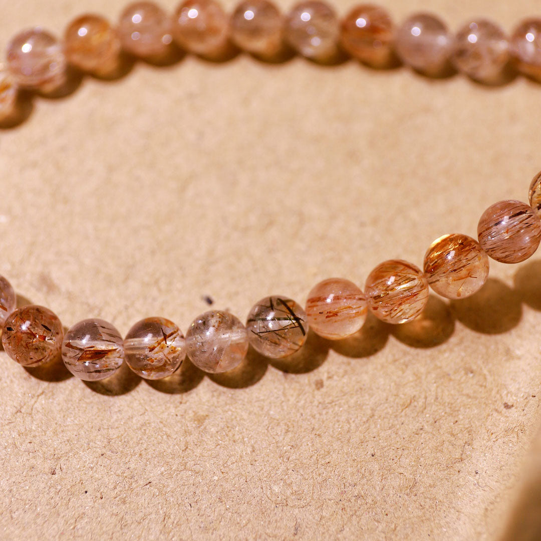 Golden Dual Circle Rutilated Quartz Bracelet | Metal Element Harmony