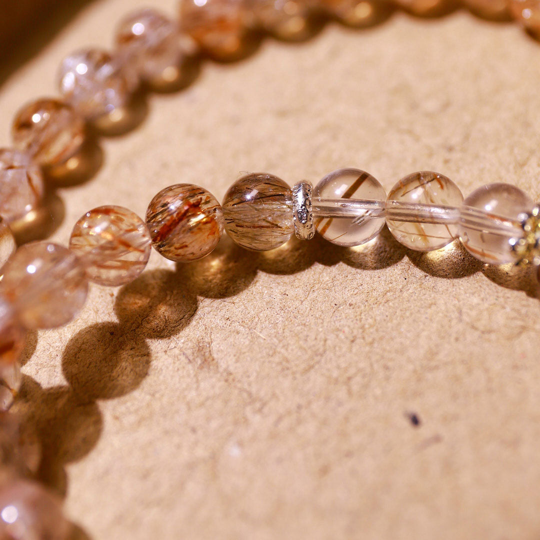 Golden Dual Circle Rutilated Quartz Bracelet | Metal Element Harmony
