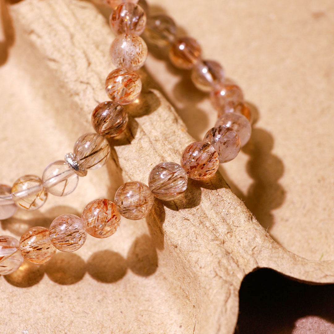 Golden Dual Circle Rutilated Quartz Bracelet | Metal Element Harmony