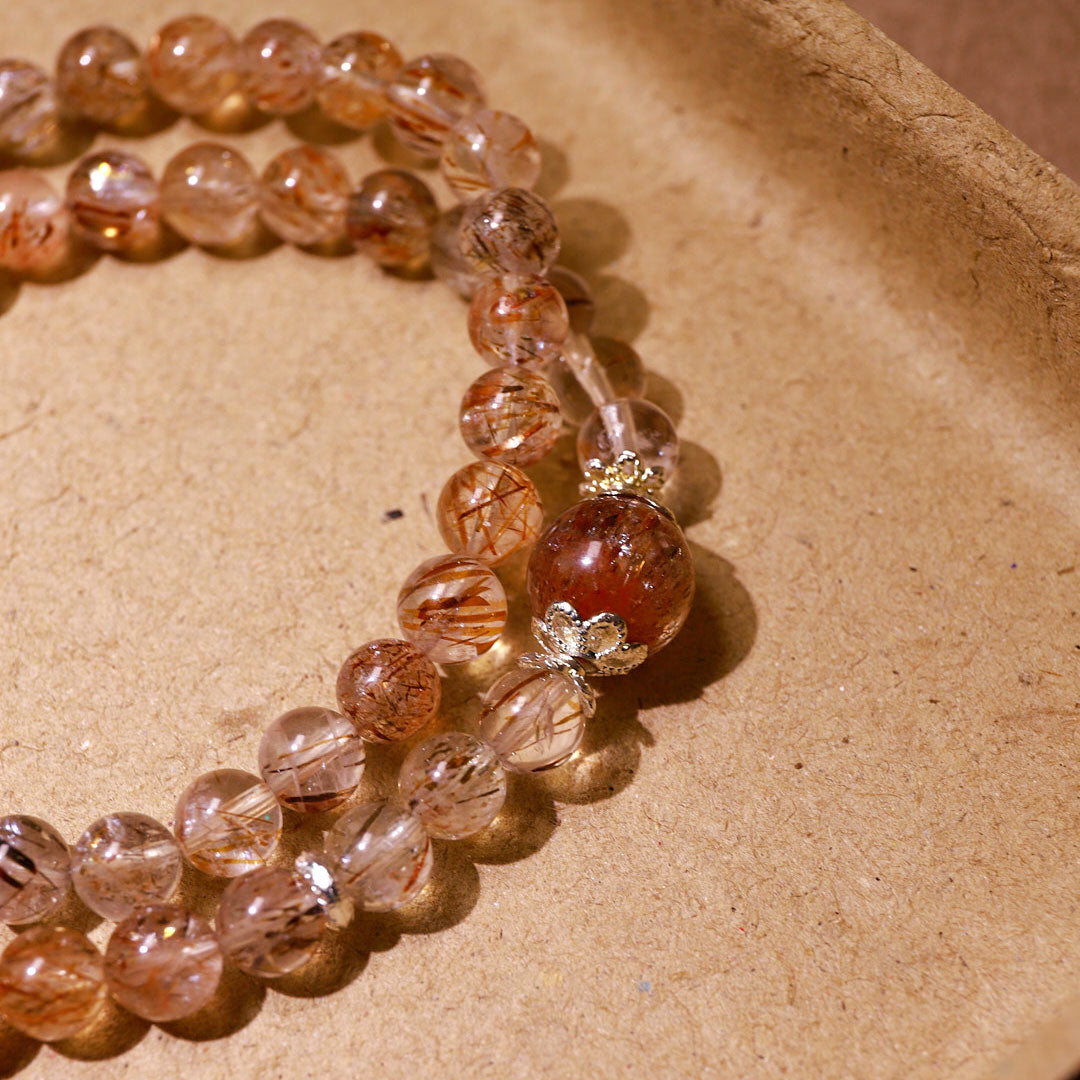 Golden Dual Circle Rutilated Quartz Bracelet | Metal Element Harmony