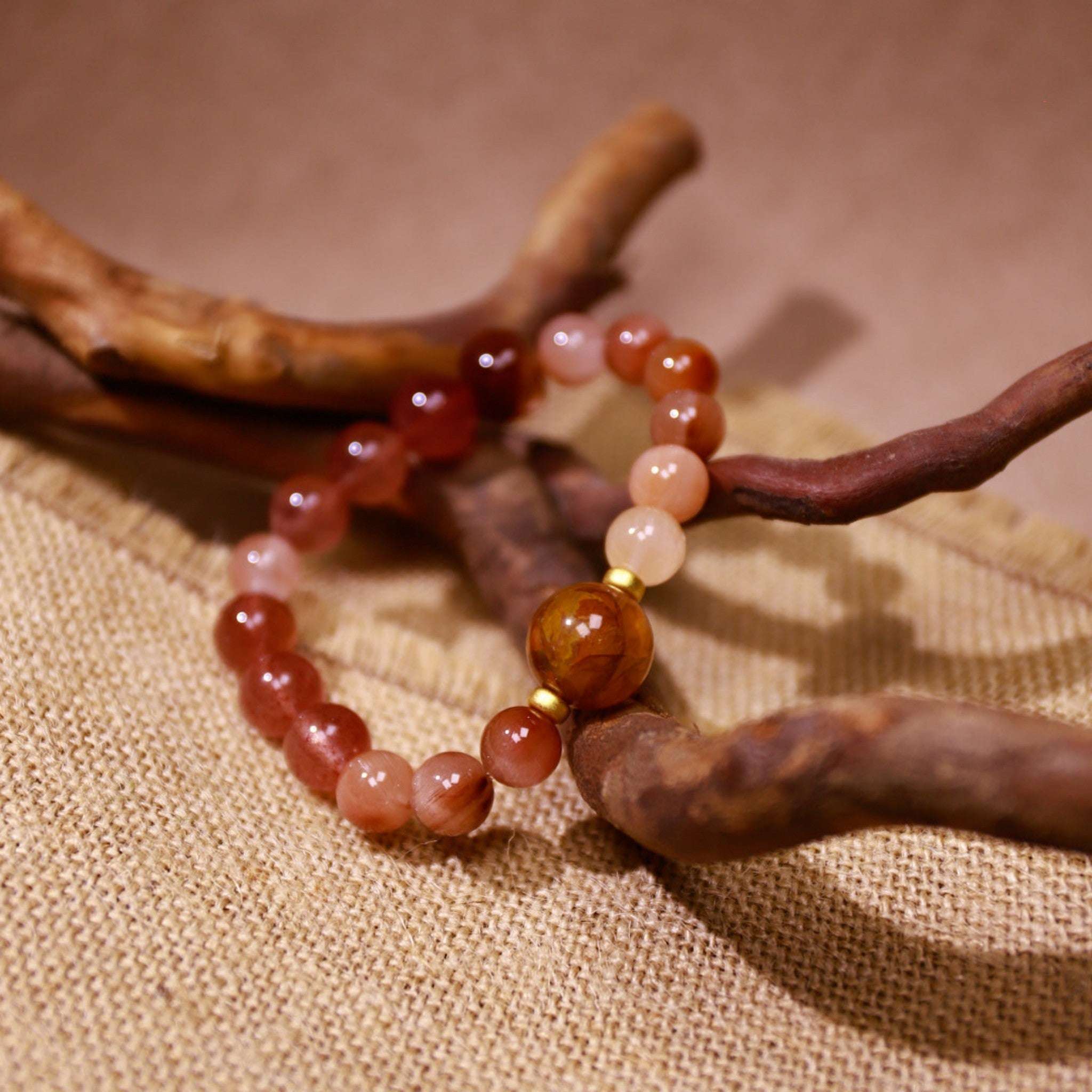 Stability & Abundance|Golden Earth Red Rutilated Quartz & Golden Dendritic Quartz Bracelet