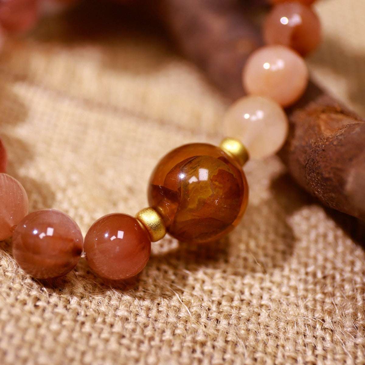 Stability & Abundance|Golden Earth Red Rutilated Quartz & Golden Dendritic Quartz Bracelet