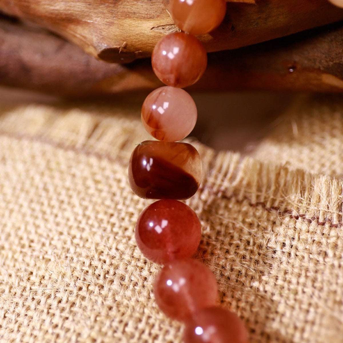 Stability & Abundance|Golden Earth Red Rutilated Quartz & Golden Dendritic Quartz Bracelet