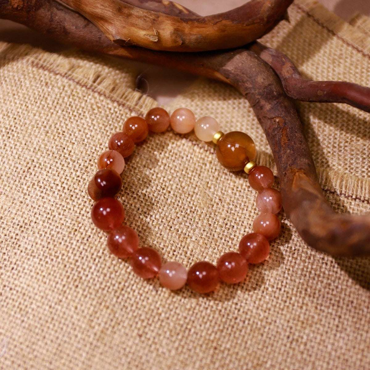 Stability & Abundance|Golden Earth Red Rutilated Quartz & Golden Dendritic Quartz Bracelet
