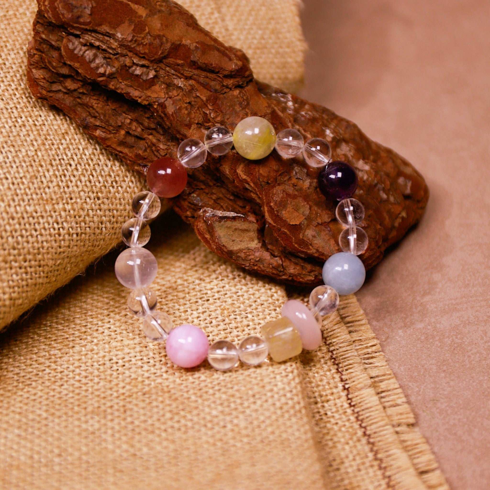 Grounding & Balance|Rainbow Earth Clear Quartz, Rose Quartz & Citrine Bracelet