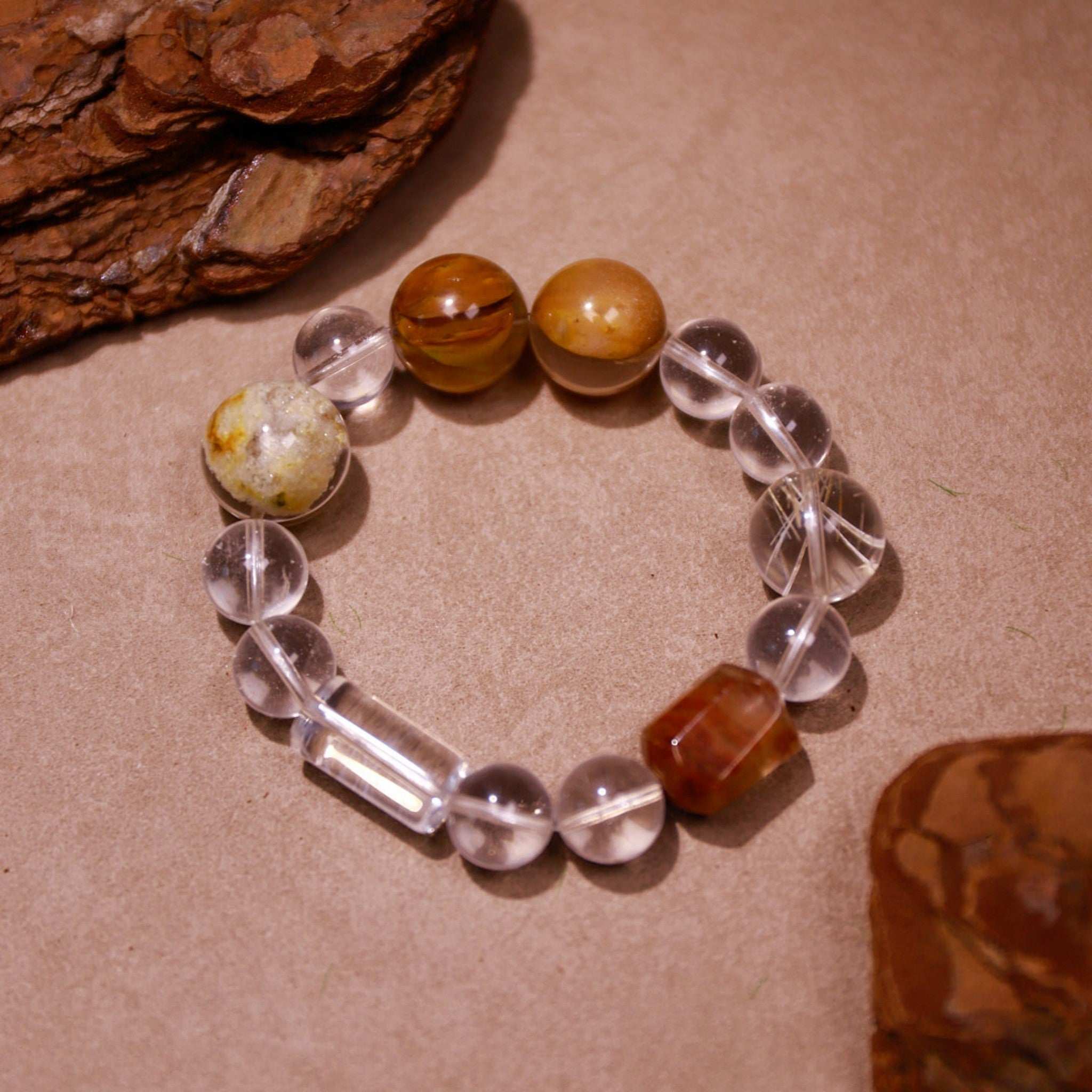 Grounding Energy | Earthen Core Yellow Phantom & Clear Crystal Bracelet