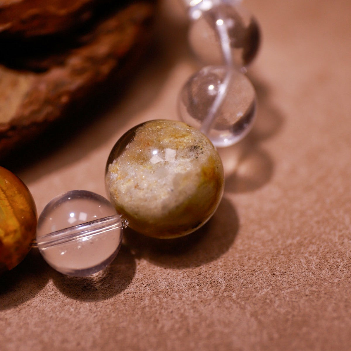 Grounding Energy | Earthen Core Yellow Phantom & Clear Crystal Bracelet