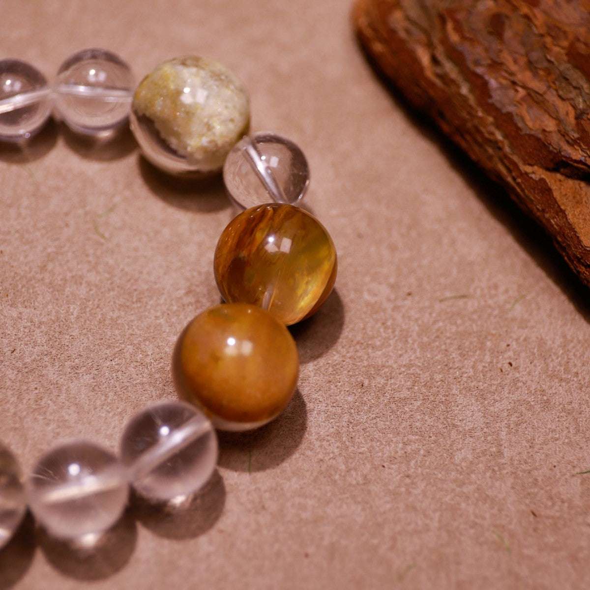 Grounding Energy | Earthen Core Yellow Phantom & Clear Crystal Bracelet