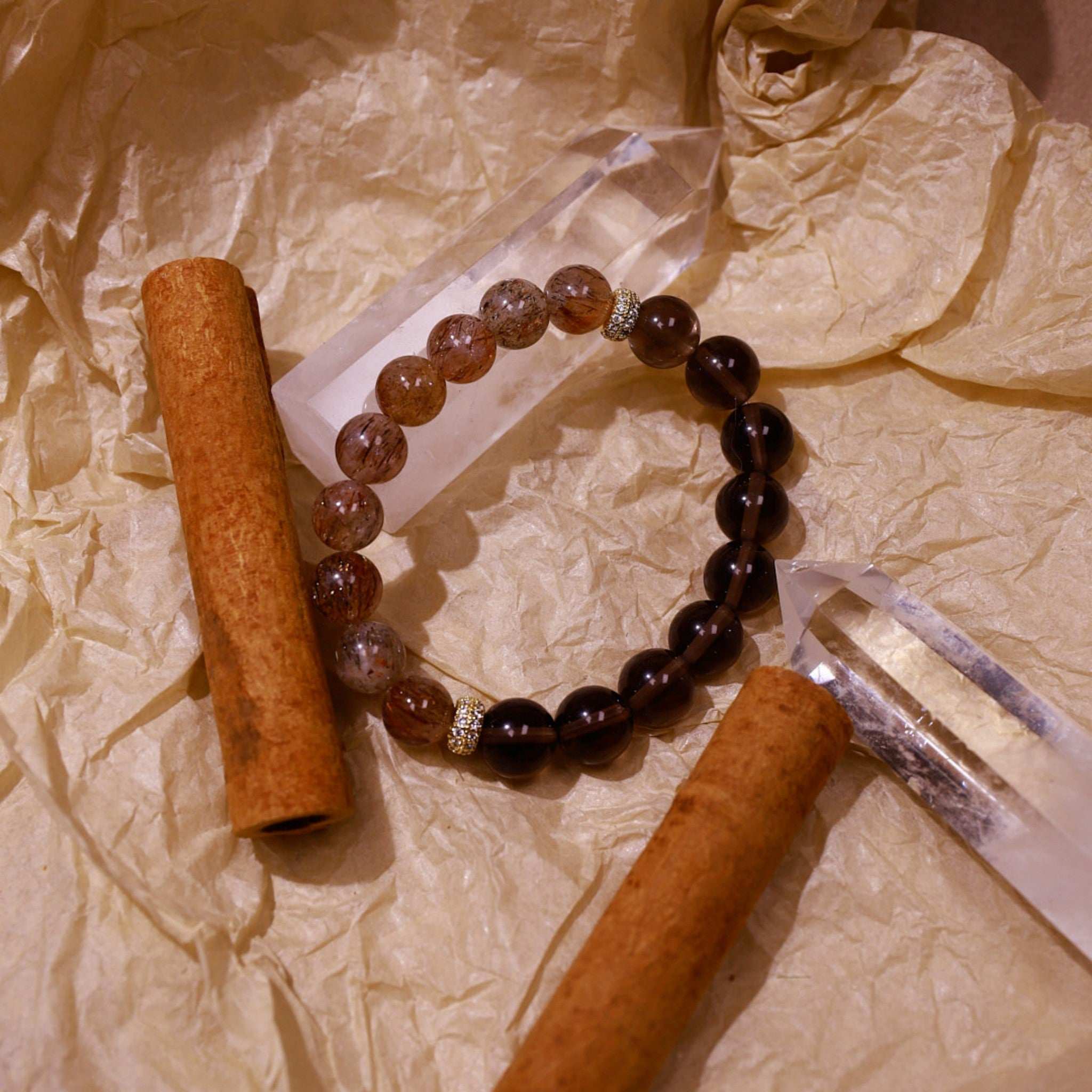 Passion & Transformation|Inner Flame Smoky & Red Rutilated Crystal Bracelet