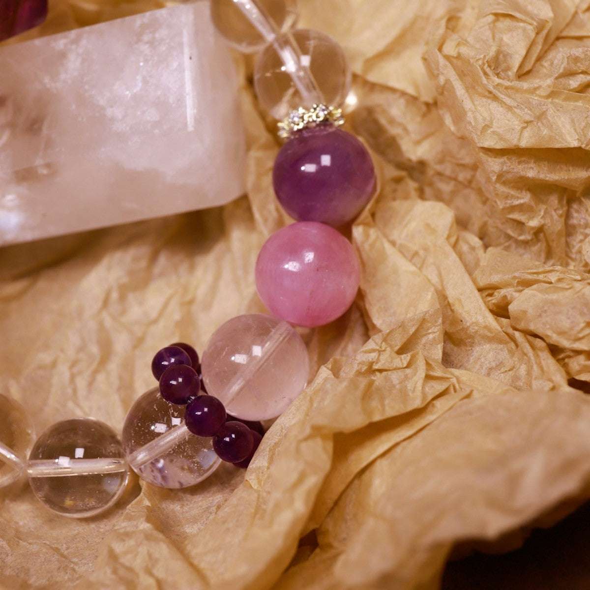 ntuition & Serenity|Dream Stream Amethyst, Rose Quartz & Clear Quartz Bracelet