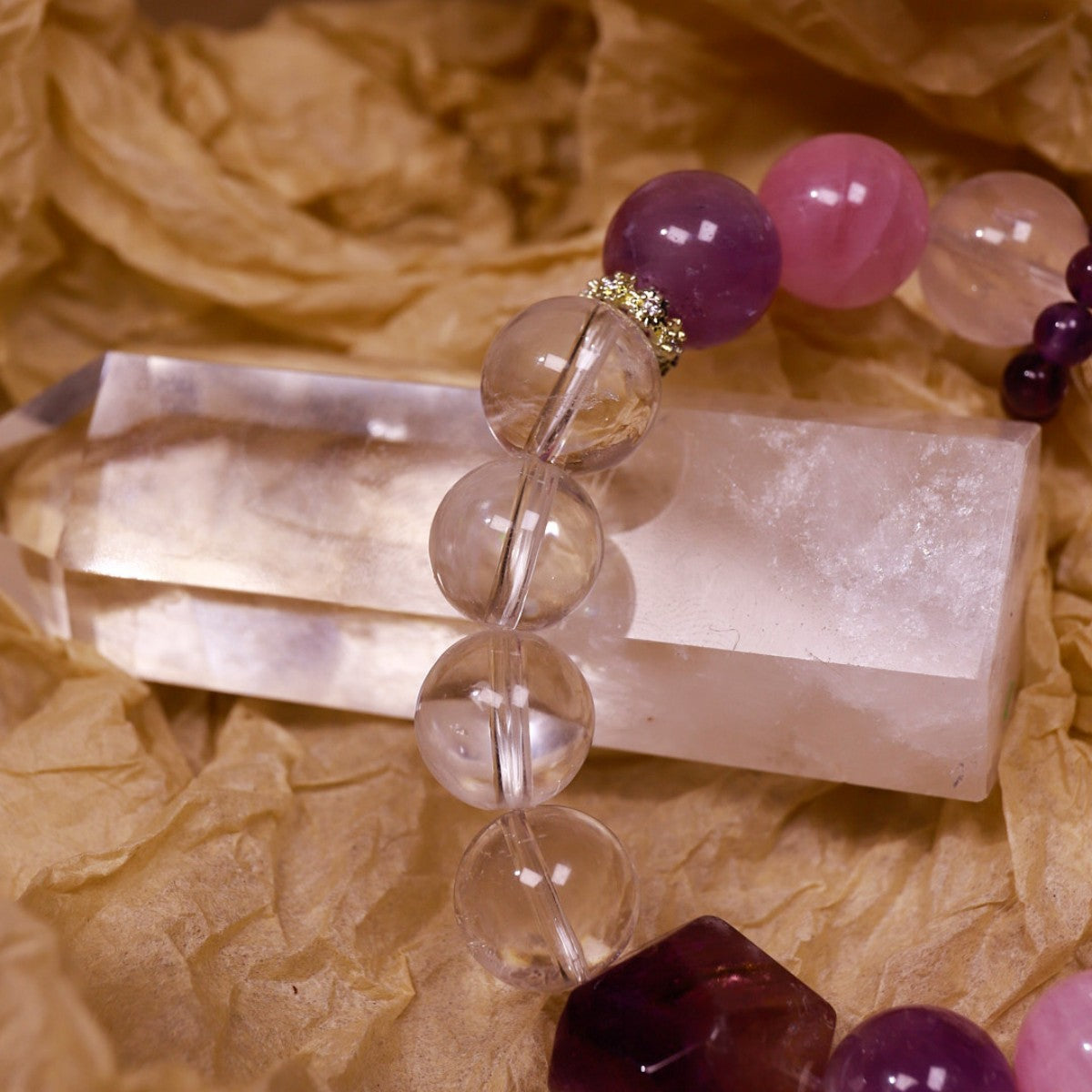 ntuition & Serenity|Dream Stream Amethyst, Rose Quartz & Clear Quartz Bracelet