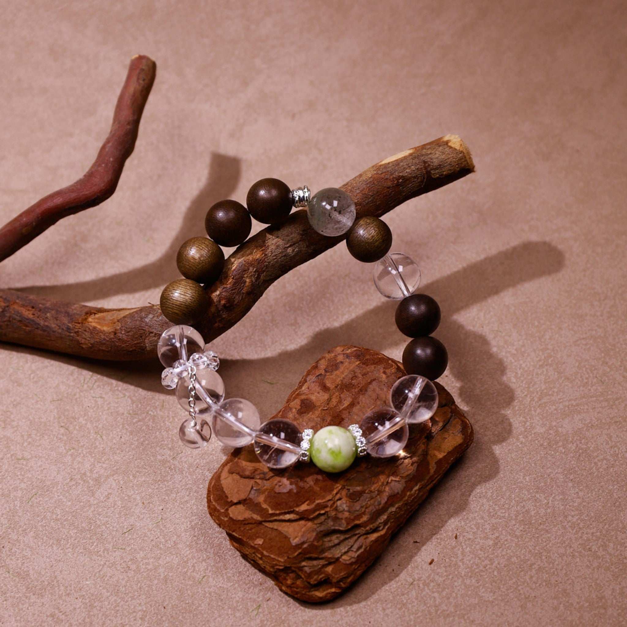 Harmony & Renewal|Verdant Growth Sandalwood, Clear Quartz & Prehnite Bracelet