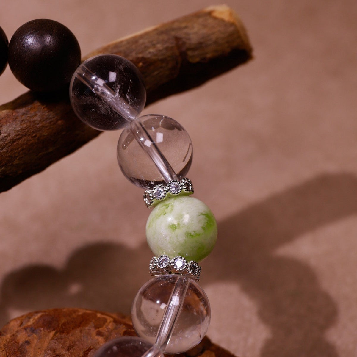 Harmony & Renewal|Verdant Growth Sandalwood, Clear Quartz & Prehnite Bracelet