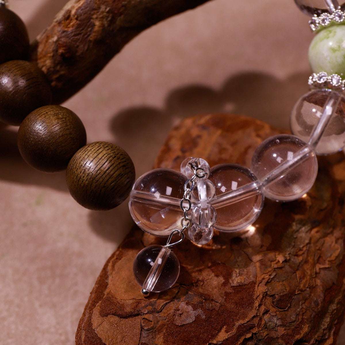 Harmony & Renewal|Verdant Growth Sandalwood, Clear Quartz & Prehnite Bracelet