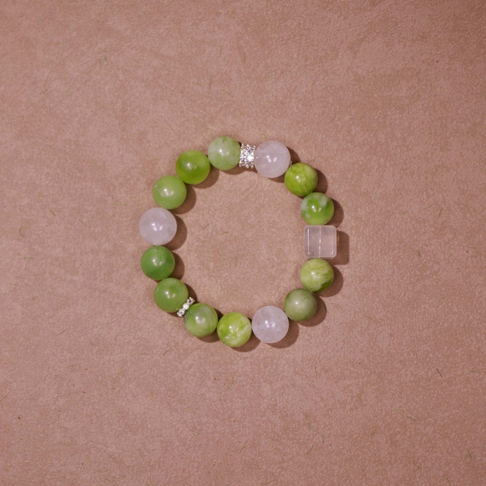 Growth & Vitality|Verdant Renewal White Quartz & Prehnite Bracelet
