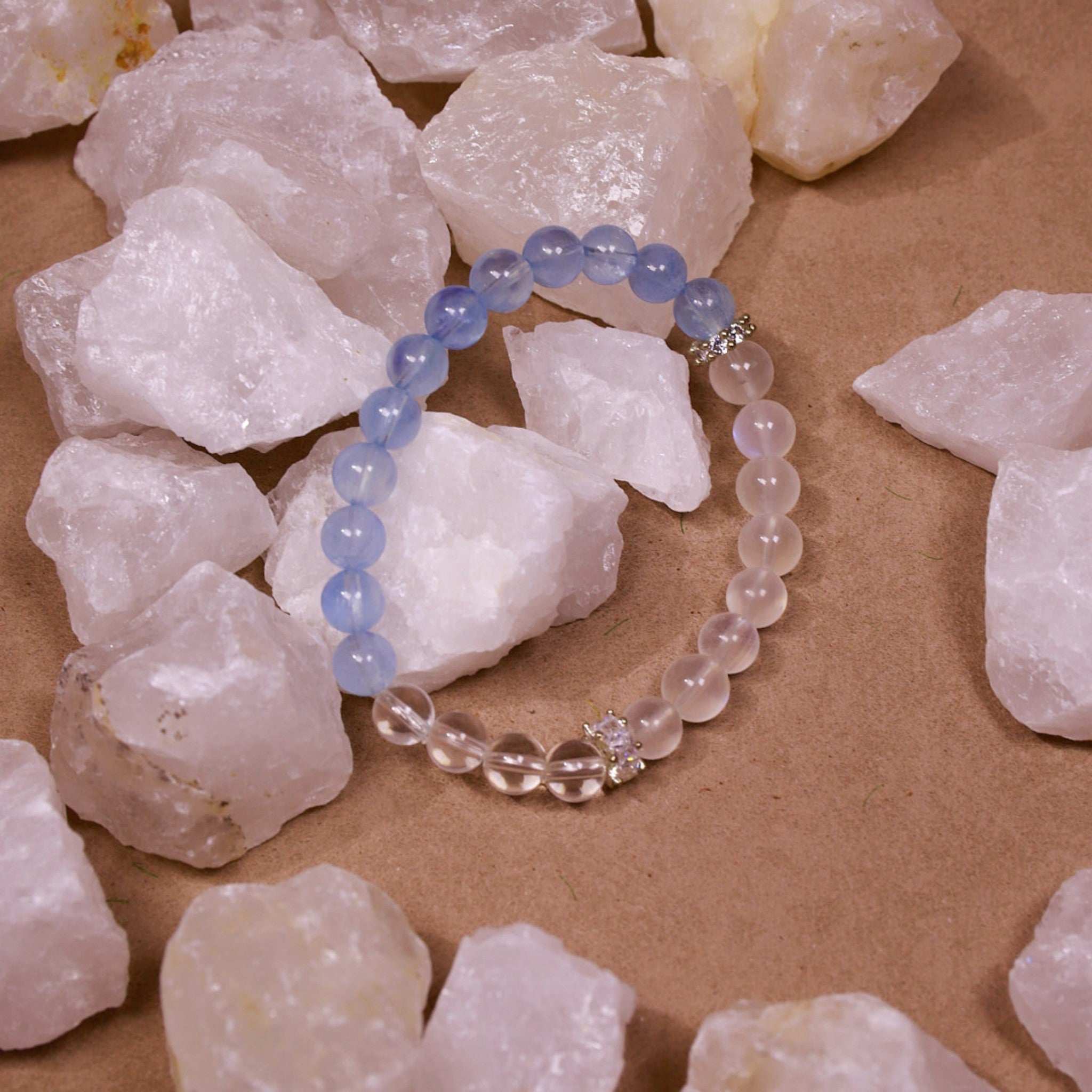 Calmness & Clarity|Serene Flow Aquamarine, Clear Quartz & Moonstone Bracelet
