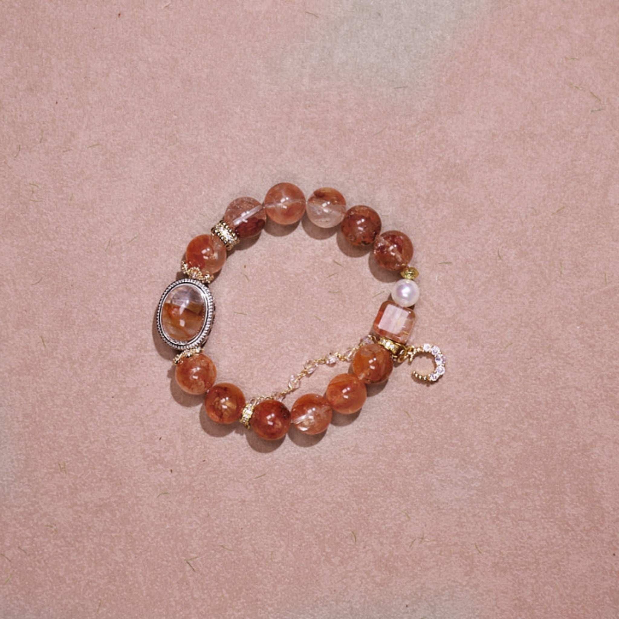 Creativity & Passion|Celestial Fire Red Dendritic Quartz & Pearl Bracelet