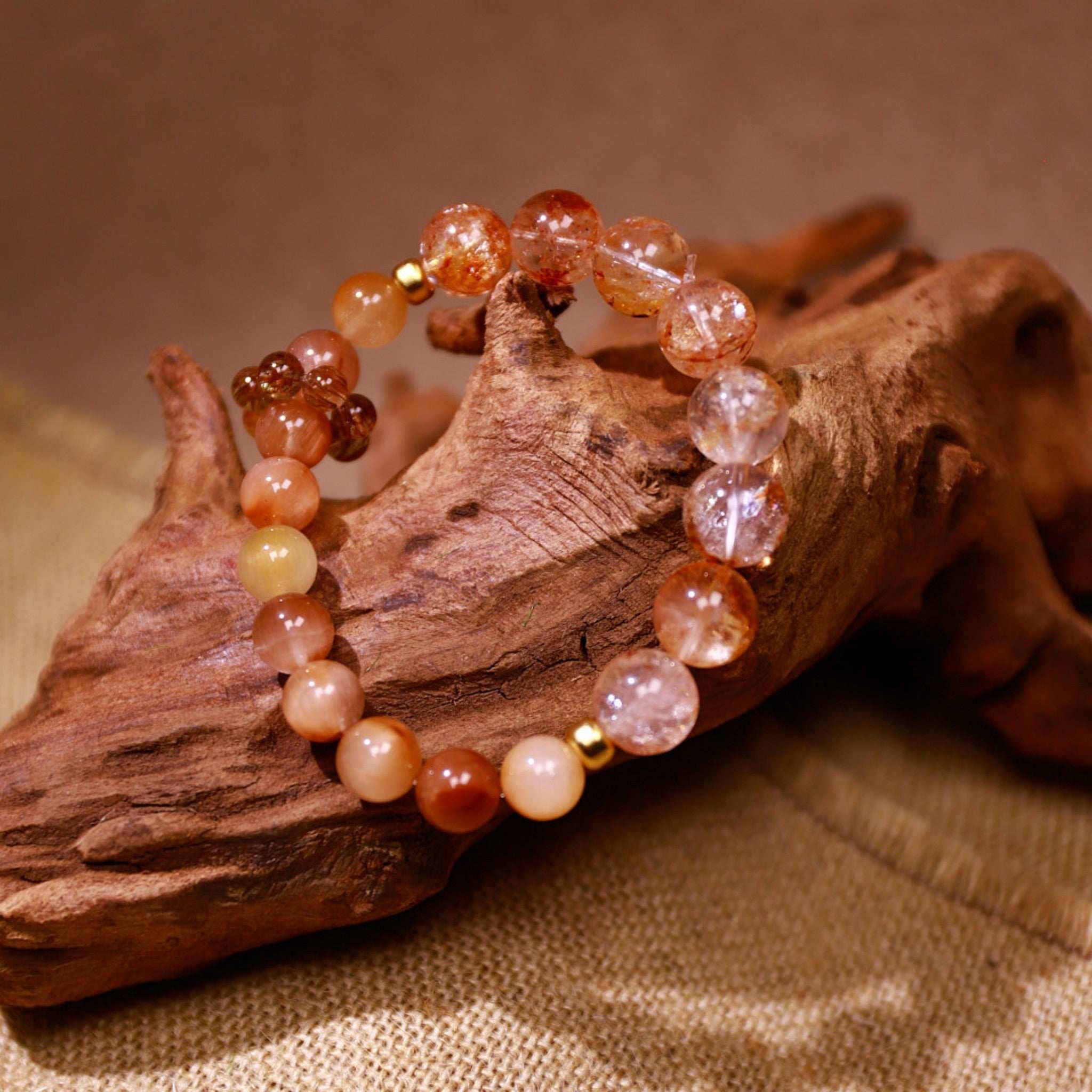 Vitality & Joy|Sunstone Glow Red Rutilated & Golden Dendritic Quartz Bracelet