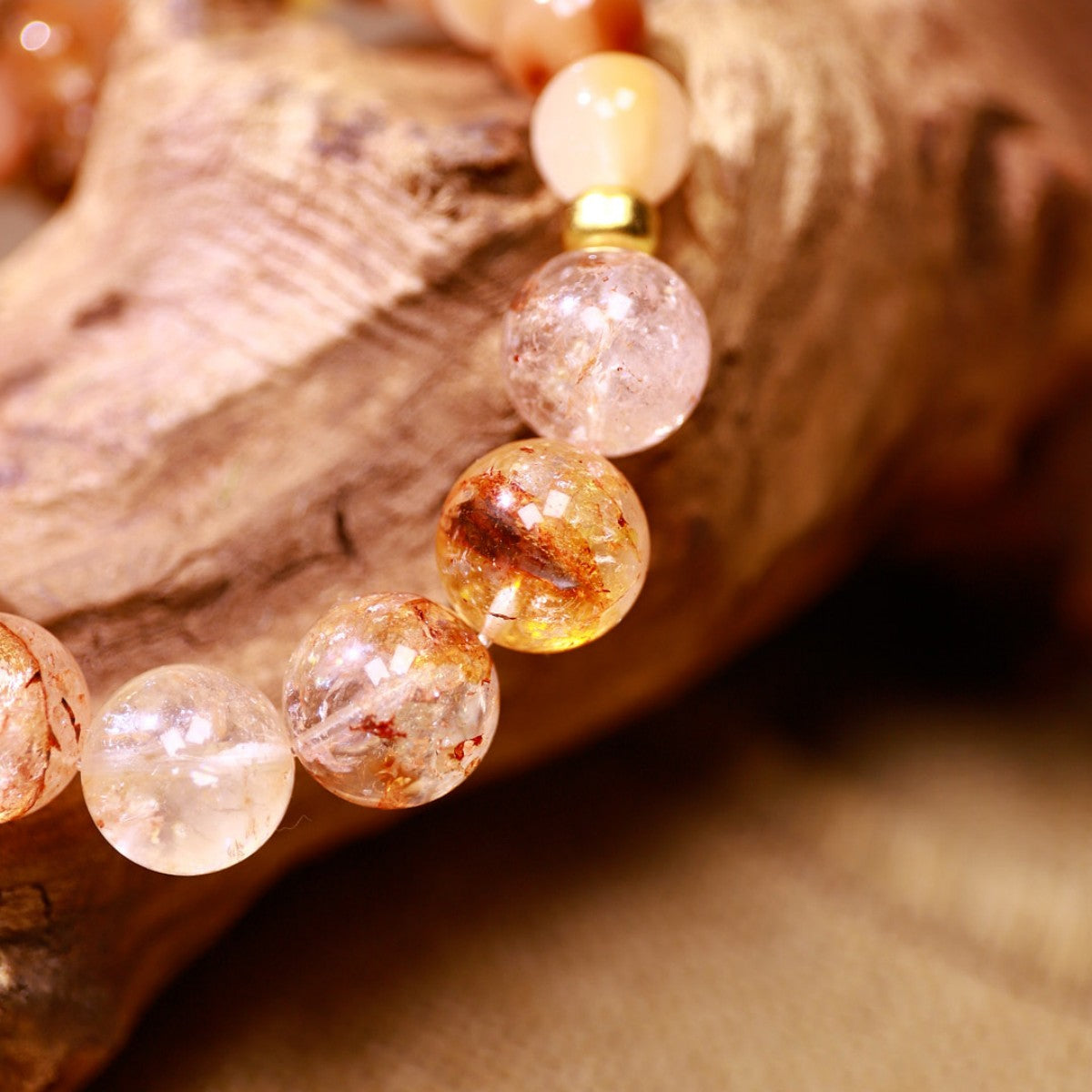 Vitality & Joy|Sunstone Glow Red Rutilated & Golden Dendritic Quartz Bracelet