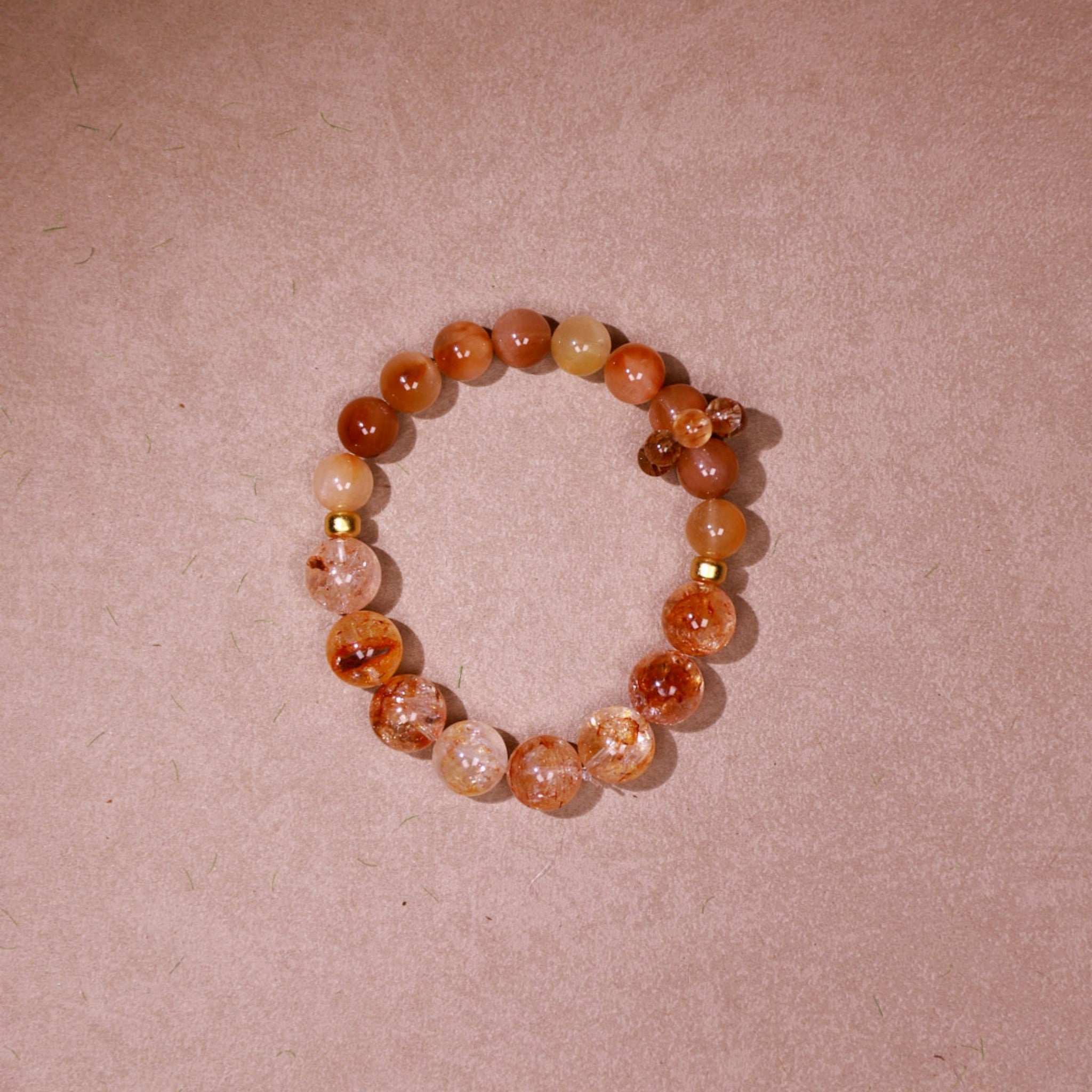 Vitality & Joy|Sunstone Glow Red Rutilated & Golden Dendritic Quartz Bracelet