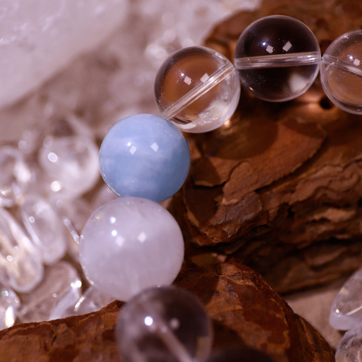 Clarity & Emotional|Flow Tranquil Stream Clear Quartz, Aquamarine & White Quartz Bracelet