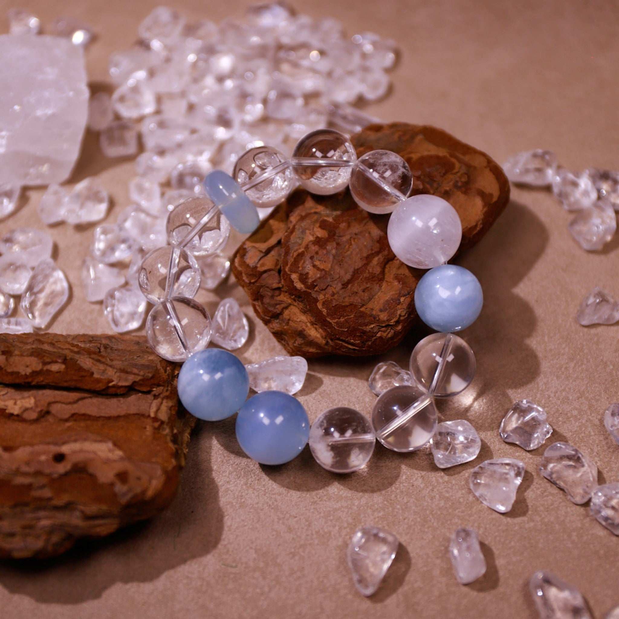 Clarity & Emotional|Flow Tranquil Stream Clear Quartz, Aquamarine & White Quartz Bracelet