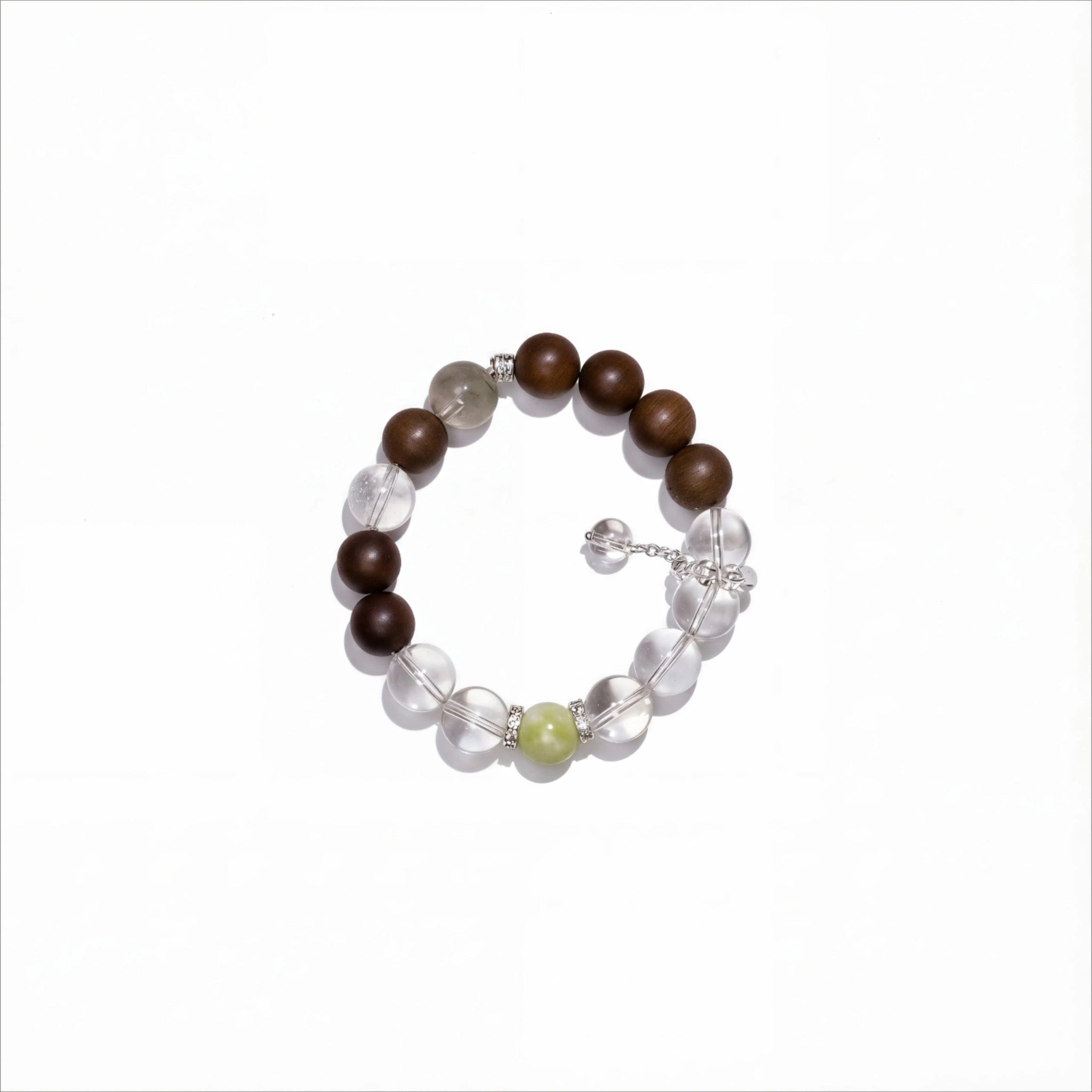 Harmony & Renewal|Verdant Growth Sandalwood, Clear Quartz & Prehnite Bracelet