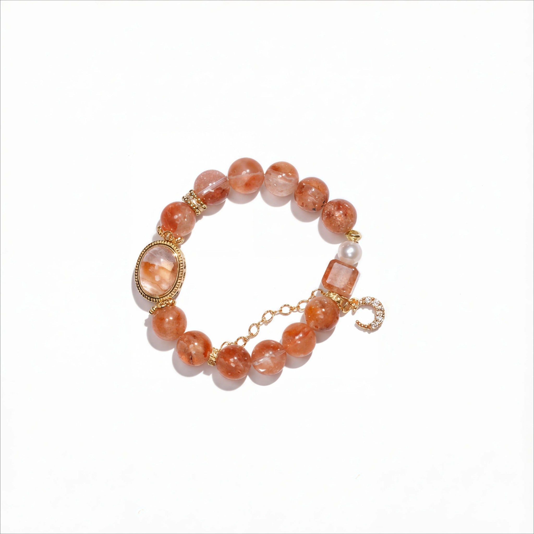 Creativity & Passion|Celestial Fire Red Dendritic Quartz & Pearl Bracelet