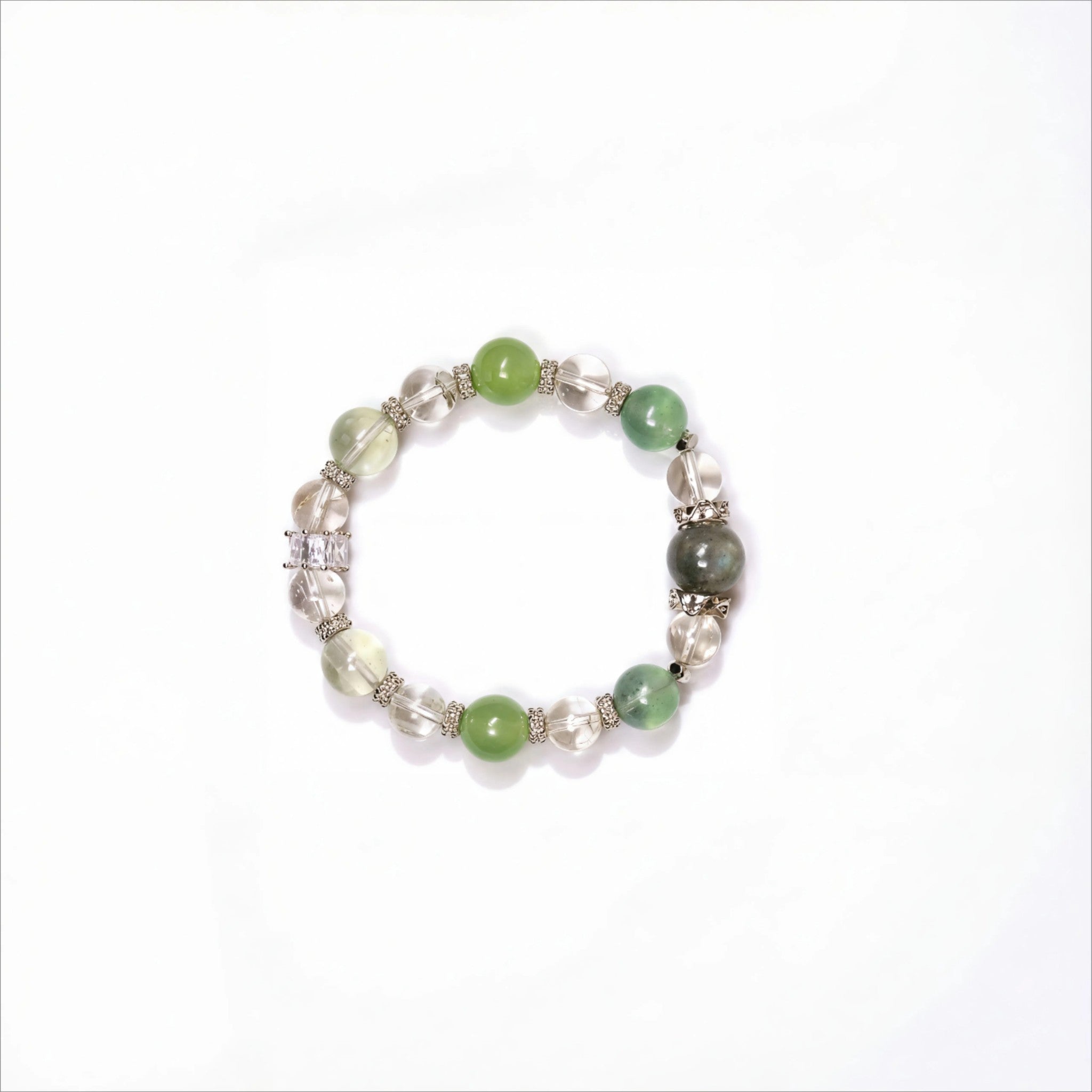 Growth & Renewal|Forest Heart Green Quartz & Clear Quartz Bracelet