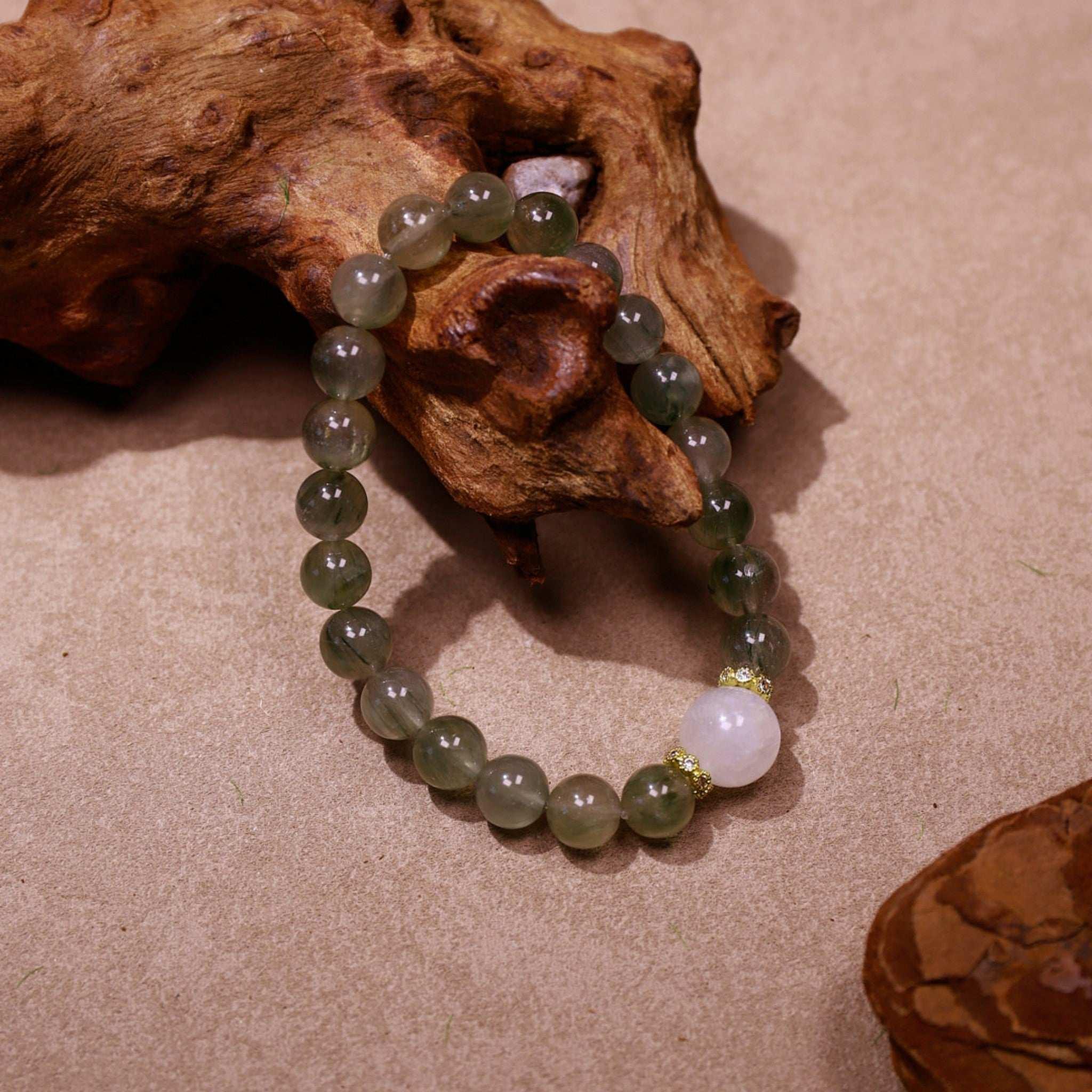 Heart of the Forest | Green Rutile Quartz & Moonstone Bracelet - Elementalé