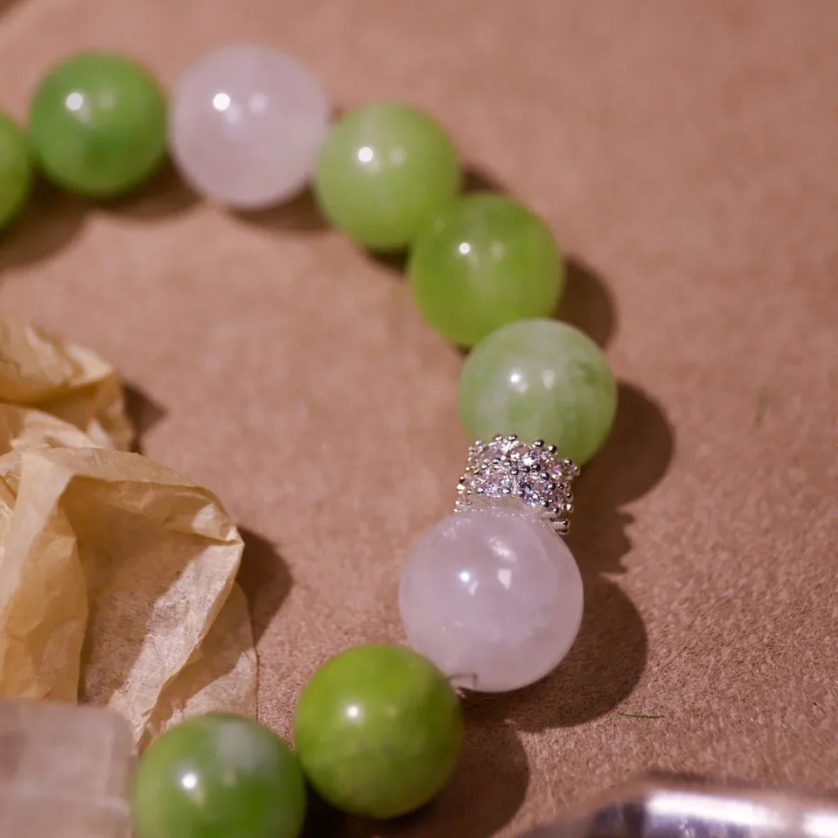 Inspired Growth | White Quartz & Prehnite Bracelet - Elementalé