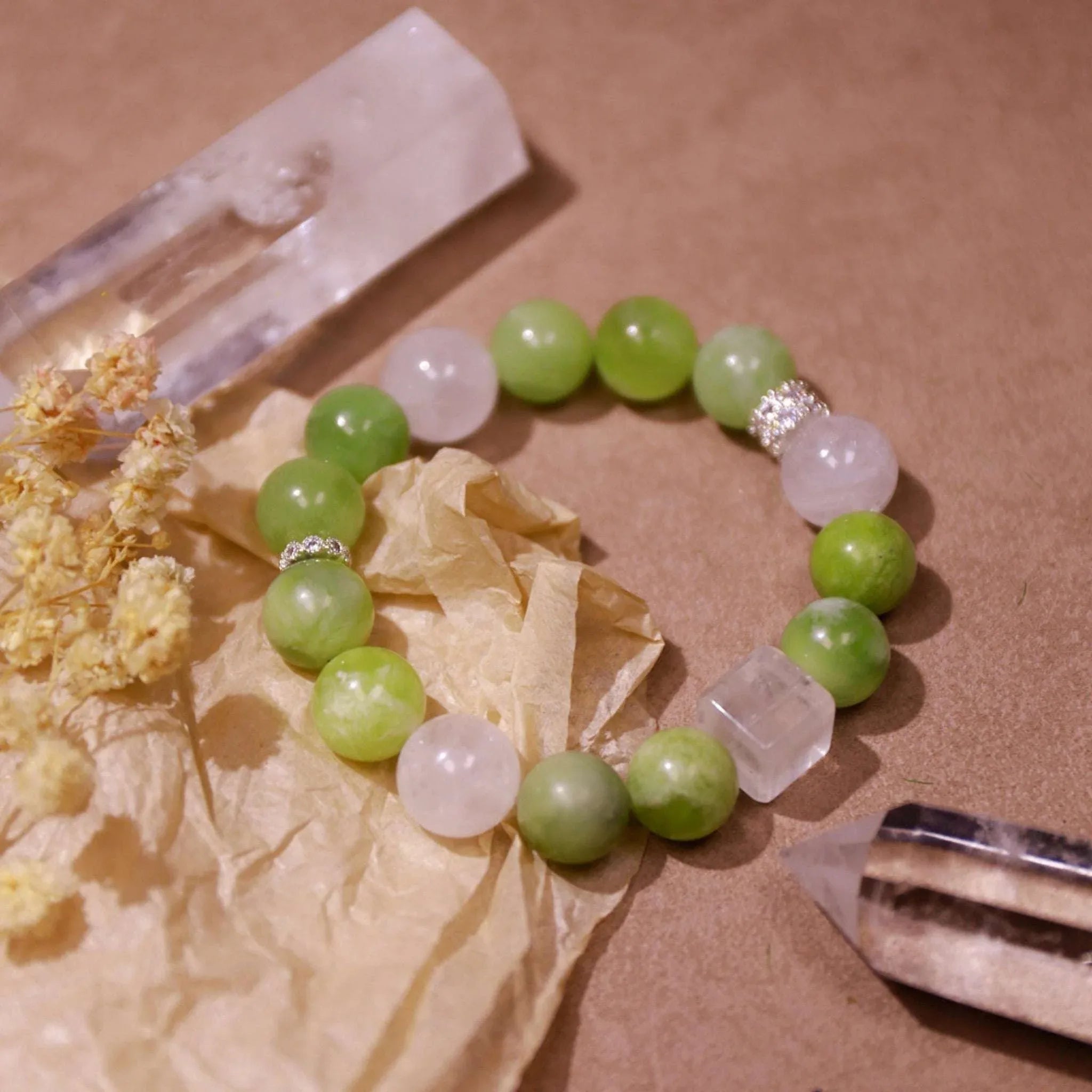 Inspired Growth | White Quartz & Prehnite Bracelet - Elementalé