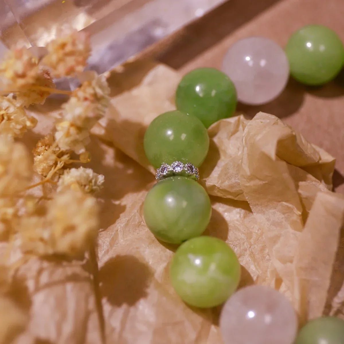 Inspired Growth | White Quartz & Prehnite Bracelet - Elementalé