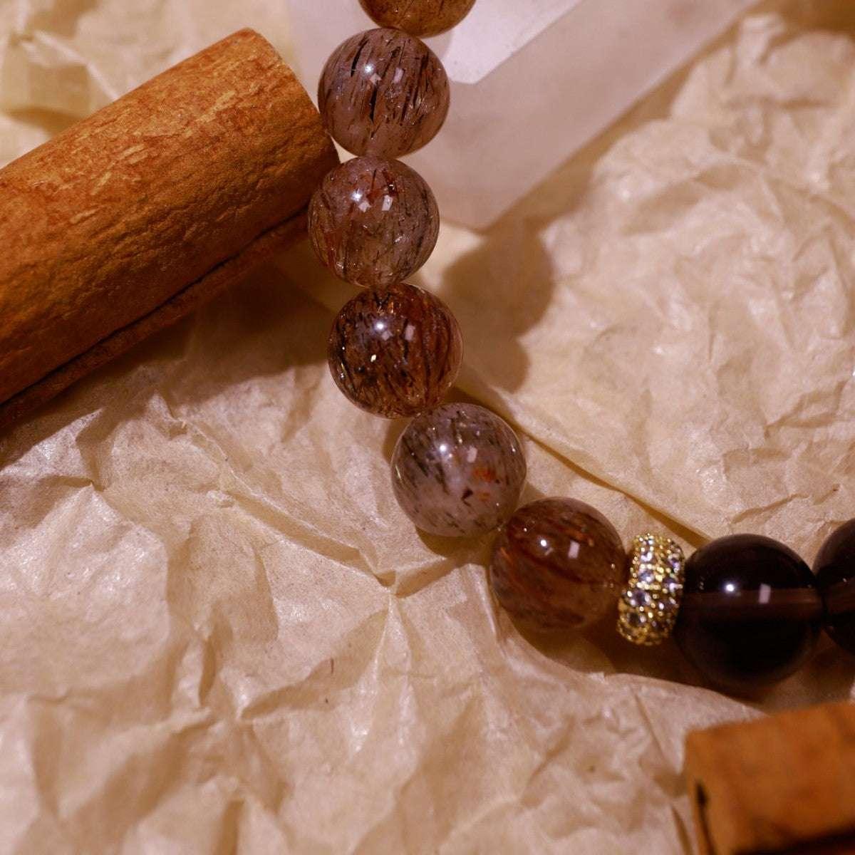 Joyful Radiance | Red Rutile & Smoky Quartz Bracelet - Elementalé