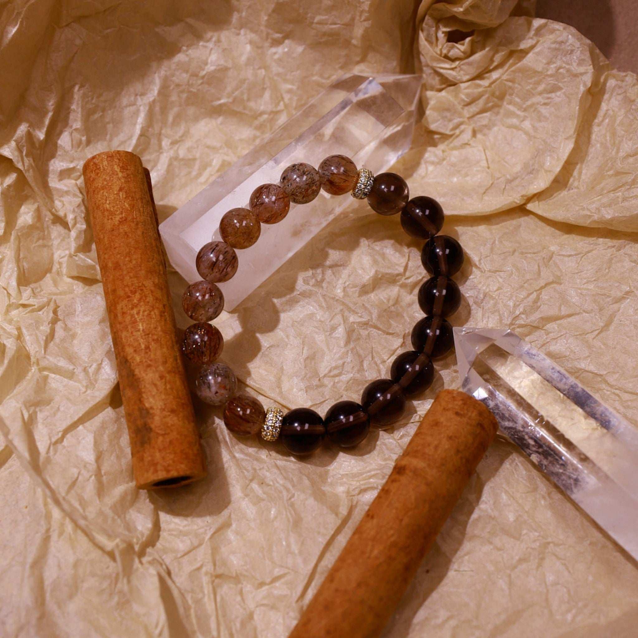 Joyful Radiance | Red Rutile & Smoky Quartz Bracelet - Elementalé
