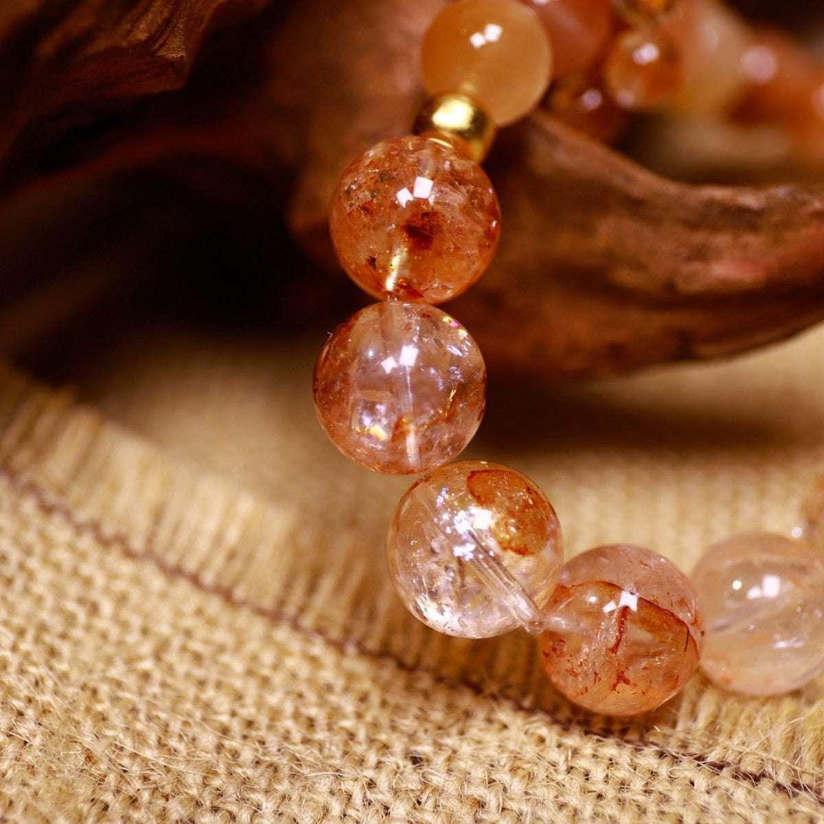 Vitality & Joy|Sunstone Glow Red Rutilated & Golden Dendritic Quartz Bracelet - Elementalé