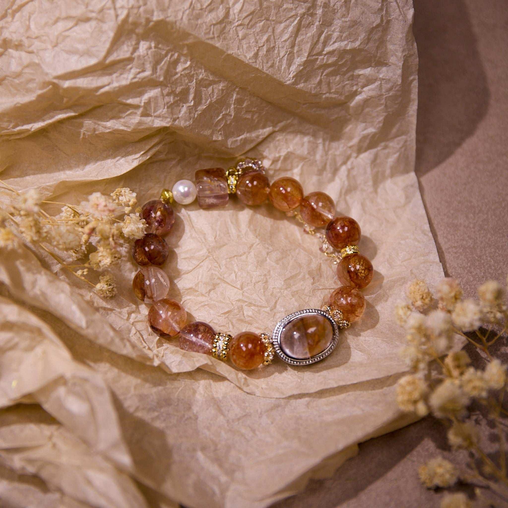 Warm Joy | Red Dendritic Quartz & Pearl Bracelet - Elementalé