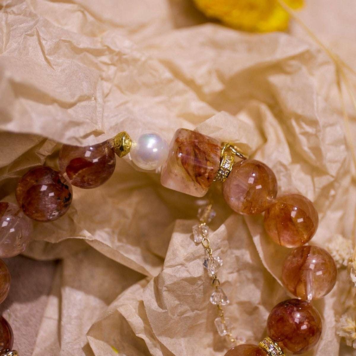 Warm Joy | Red Dendritic Quartz & Pearl Bracelet - Elementalé