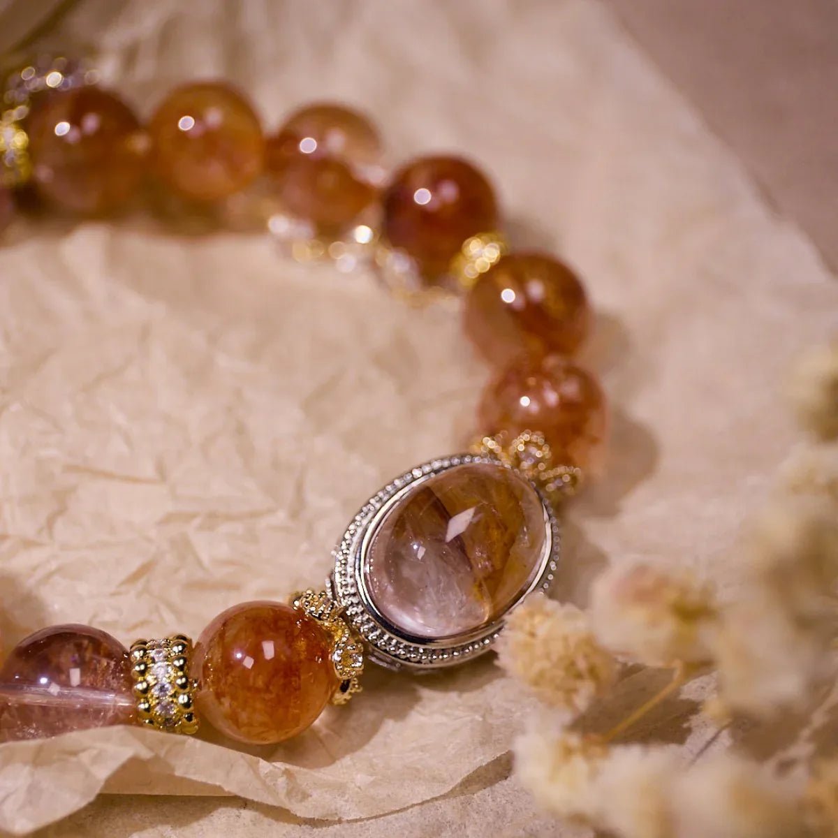 Warm Joy | Red Dendritic Quartz & Pearl Bracelet - Elementalé